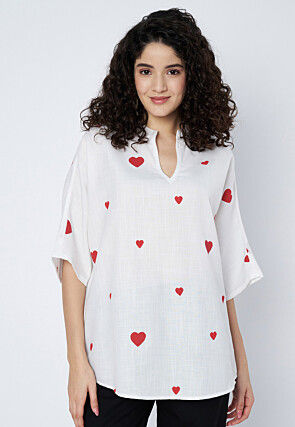 Printed Cotton Top in White