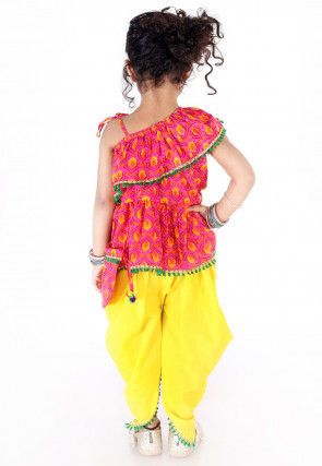 Printed Cotton Top N Dhoti Pant in Pink and Mustard