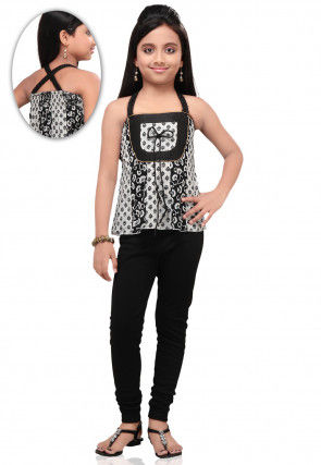 Printed Cotton Top with Leggings in Black and White
