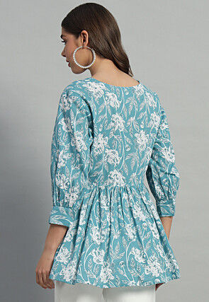 Printed Cotton Tunic in Blue