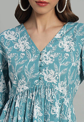 Printed Cotton Tunic in Blue