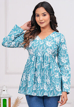 Printed Cotton Tunic in Blue