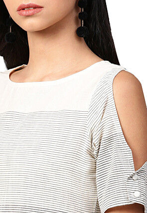 Printed Cotton Tunic in Grey and Off White