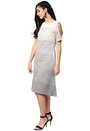 Printed Cotton Tunic in Grey and Off White