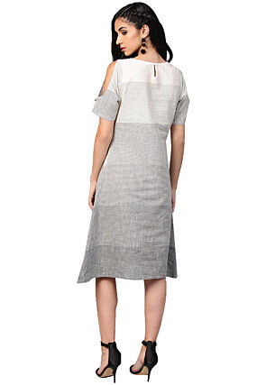 Printed Cotton Tunic in Grey and Off White