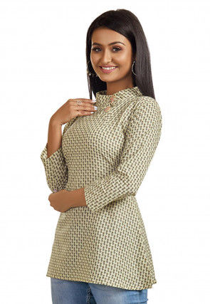 Printed Cotton Tunic in Light Beige