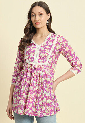 Printed Cotton Tunic in Light Purple