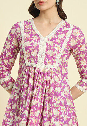 Printed Cotton Tunic in Light Purple