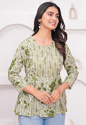 Printed Cotton Tunic in Off White