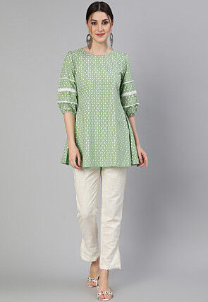 Printed Cotton Tunic in Pastel Green