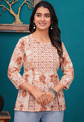 Printed Cotton Tunic in Peach