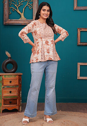 Printed Cotton Tunic in Peach