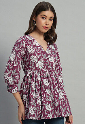 Printed Cotton Tunic in Purple