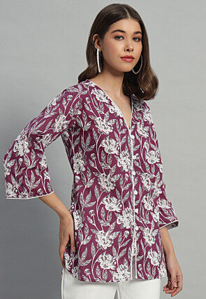 Printed Cotton Tunic in Purple