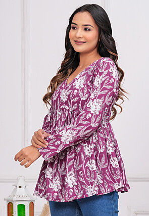 Printed Cotton Tunic in Purple