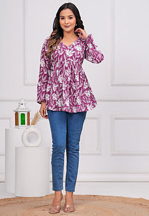 Printed Cotton Tunic in Purple