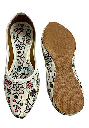Printed Cotton Women Jutti in White