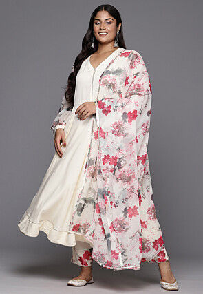 Printed Crepe A Line Suit in Off White