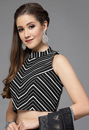 Printed Crepe Back Cut Out Blouse in Black