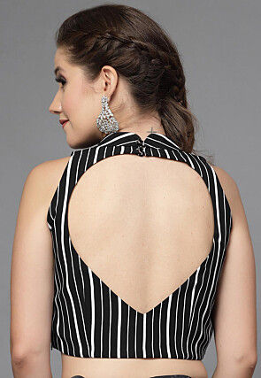 Printed Crepe Back Cut Out Blouse in Black