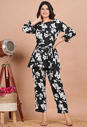 Printed Crepe Co Ord Set in Black and White
