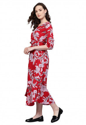 Printed Crepe Dress in Red