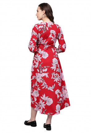 Printed Crepe Dress in Red