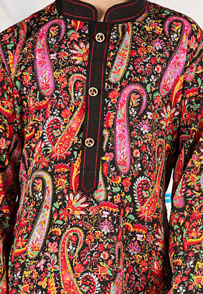 Printed Crepe Kurta Set in Black