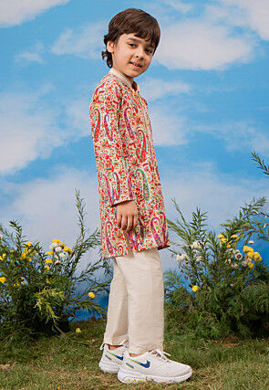 Digital Printed Crepe Kurta Set in Cream