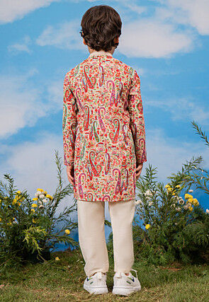 Digital Printed Crepe Kurta Set in Cream