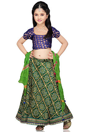 Printed Crepe Lehenga Set in Green