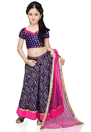 Printed Crepe Lehenga Set in Royal Blue