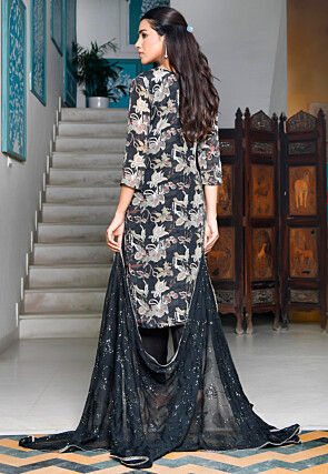 Printed Crepe Pakistani Suit in Black