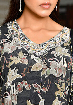 Printed Crepe Pakistani Suit in Black