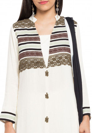 Printed Crepe Pakistani Suit in Off White