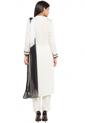 Printed Crepe Pakistani Suit in Off White
