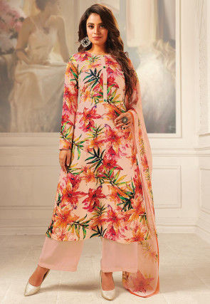 Printed Crepe Pakistani Suit in Peach