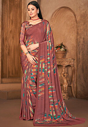 Printed Crepe Saree in Dark Old Rose