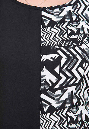 Printed Crepe Straight Kurta in Black