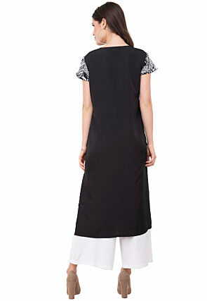 Printed Crepe Straight Kurta in Black