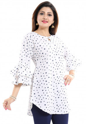 Printed Crepe Top in Off White