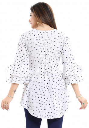 Printed Crepe Top in Off White