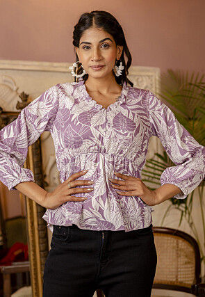 Printed Crush Polyester Top in Light Purple