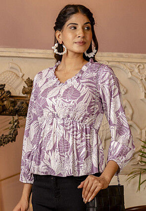 Printed Crush Polyester Top in Light Purple