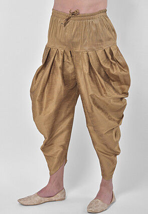 Printed Dupion Silk Dhoti Sherwani in Dark Rust