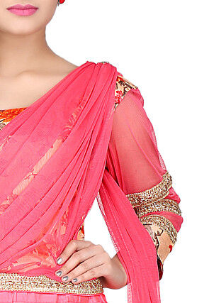 Plain Dupion Silk Lehenga in Pink