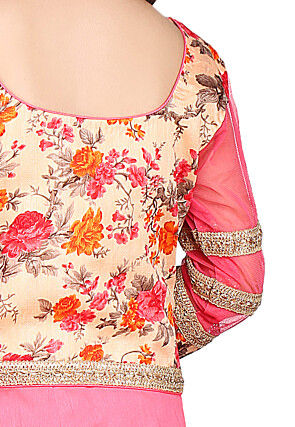 Plain Dupion Silk Lehenga in Pink