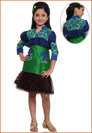 Printed Dupion Top in Green