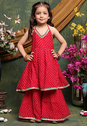 Printed Georgette A line Kurti Set in Red