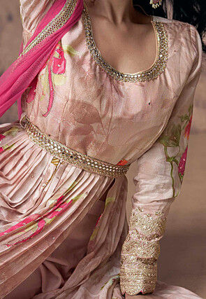 Printed Georgette Abaya Style Suit in Pink